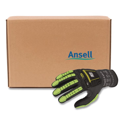 RINGERS R840 Cut and Impact Protection Gloves, EN388: 4131AP, 11" Long, X-Small (Size 5), Black/Green-Yellow, 72 Pairs