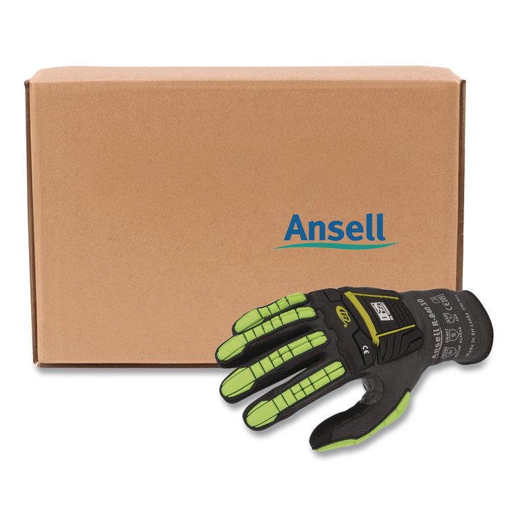 RINGERS R840 Cut and Impact Protection Gloves, EN388: 4131AP, 11" Long, 4X-Large (Size 12), Black/Green-Yellow, 72 Pairs