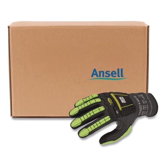 RINGERS R840 Cut and Impact Protection Gloves, EN388: 4131AP, 11" Long, 4X-Large (Size 12), Black/Green-Yellow, 72 Pairs