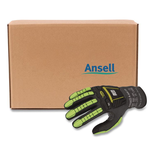 RINGERS R840 Cut and Impact Protection Gloves, EN388: 4131AP, 11" Long, 2X-Large (Size 10), Black/Green-Yellow, 72 Pairs