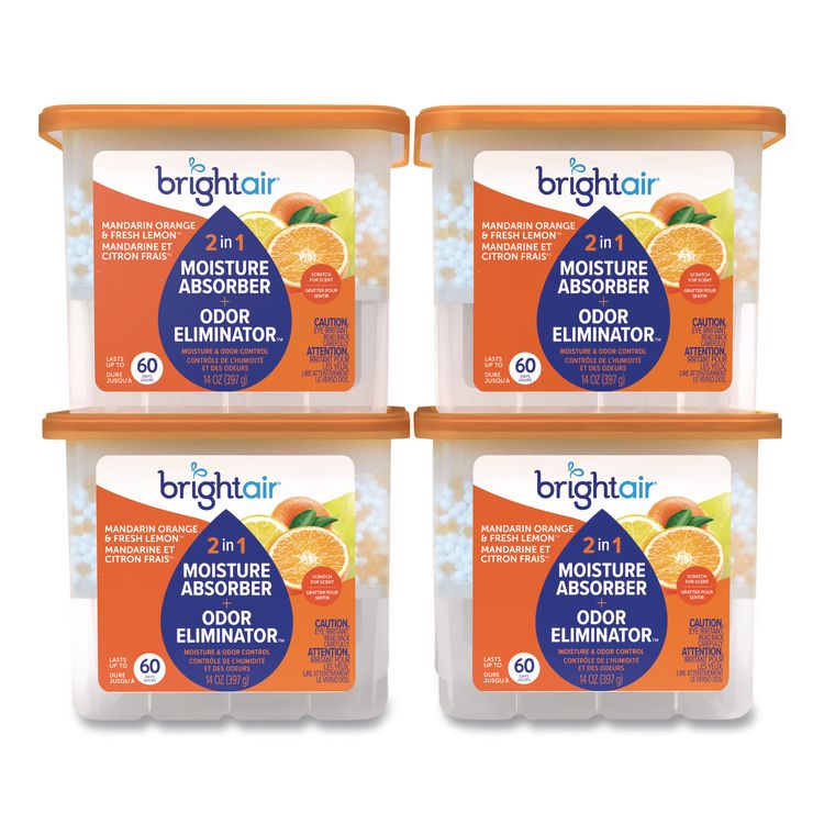 2-in-1 Moisture Absorber + Odor Eliminator, Mandarin Orange and Fresh Lemon, 14 oz Jar, 6/Carton