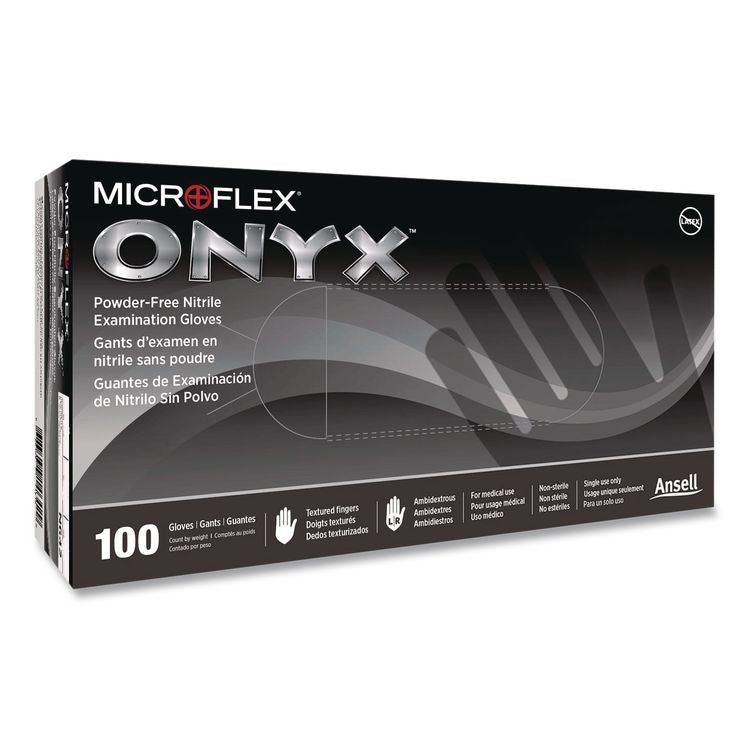 MICROFLEX Onyx N64 Exam Gloves, Powder-Free, AQL 1.5, Medium (Size 7), 3.5 mil Thick, 9.6" Long, Black, 100/Box, 10/Carton