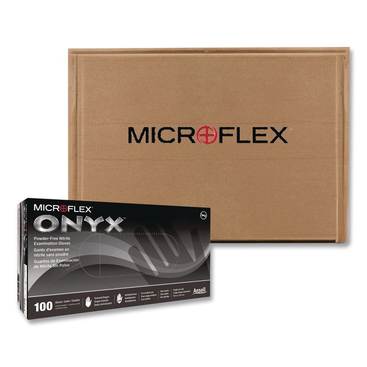 MICROFLEX Onyx N64 Exam Gloves, Powder-Free, AQL 1.5, Small (Size 6), 3.5 mil Thick, 9.6" Long, Black, 100/Box,10/Carton