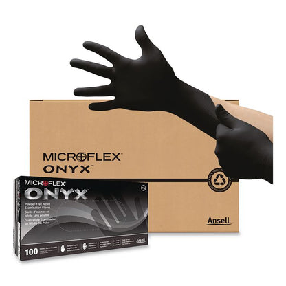 MICROFLEX Onyx N64 Exam Gloves, Powder-Free, AQL 1.5, Small (Size 6), 3.5 mil Thick, 9.6" Long, Black, 100/Box,10/Carton