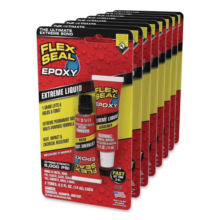 Flex Epoxy Extreme Liquid, Two Tube Set, 1 oz, Dries Black, 8/Carton