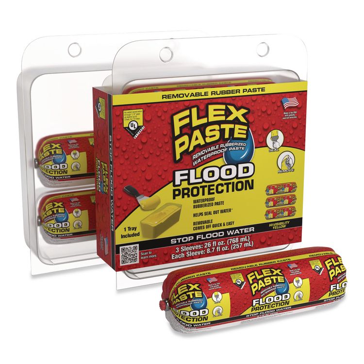 Flex Paste Flood Protection Paste, (3) 8.7 oz Sleeves with Tray/Pack, Dries Yellow, 3 Packs/Carton