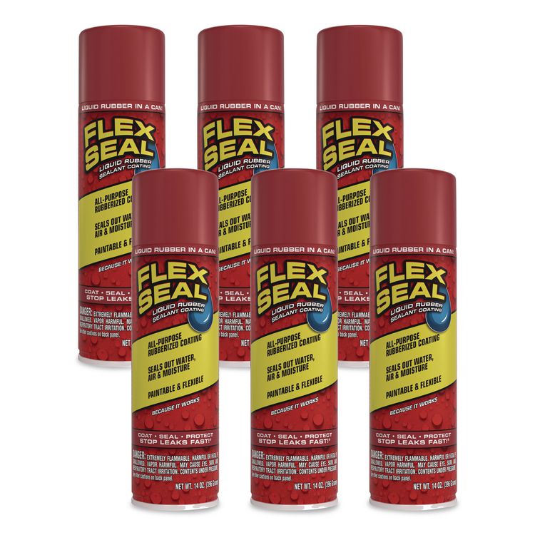Flex Seal Liquid Rubber Sealant Coating Aerosol, 14 oz Aerosol Can, Dries Red, 6/Carton