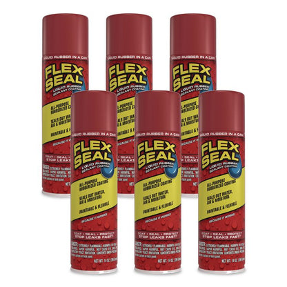 Flex Seal Liquid Rubber Sealant Coating Aerosol, 14 oz Aerosol Can, Dries Red, 6/Carton