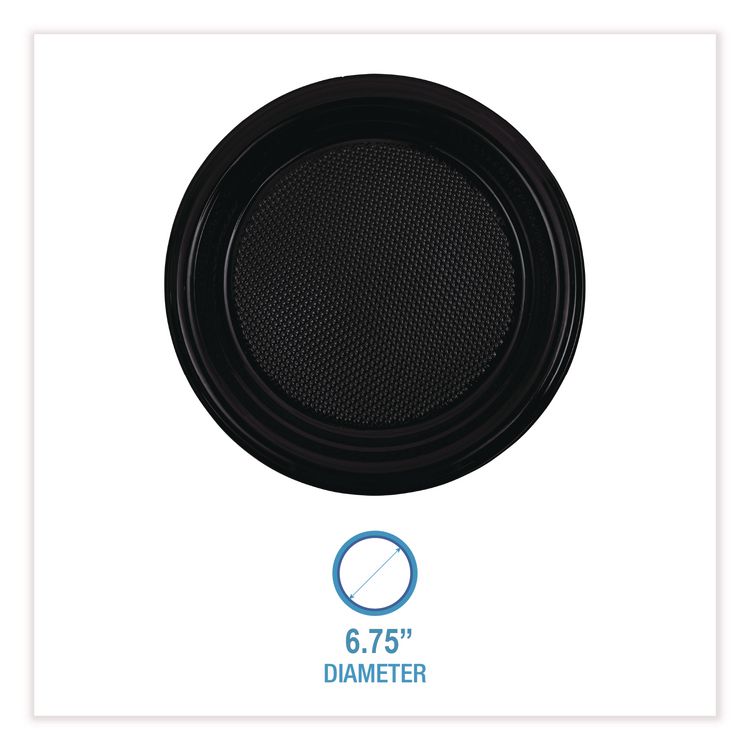 Hi-Impact Plastic Dinnerware, Plate, 6" dia, Black, 1,000/Carton
