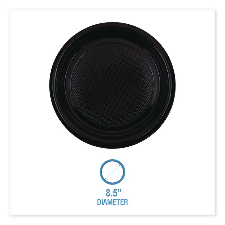 Hi-Impact Plastic Dinnerware, Plate, 9" dia, Black, 500/Carton