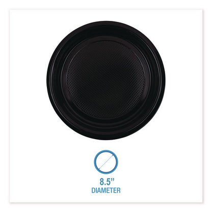 Hi-Impact Plastic Dinnerware, Plate, 9" dia, Black, 500/Carton