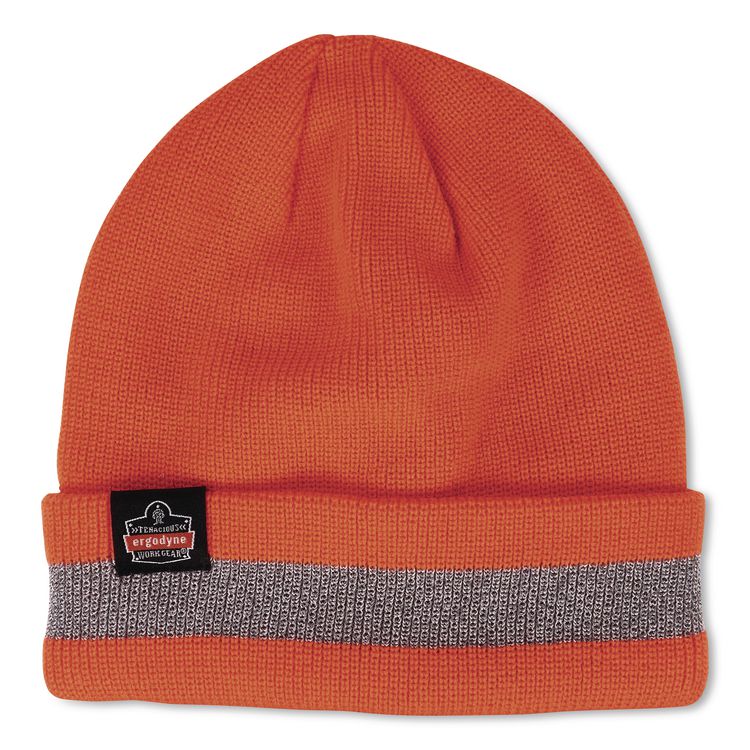 N-Ferno 6803ZI Reflective Rib Knit Winter Hat (Bump Cap Included), One Size Fits Most, 0.1" Insert, Orange