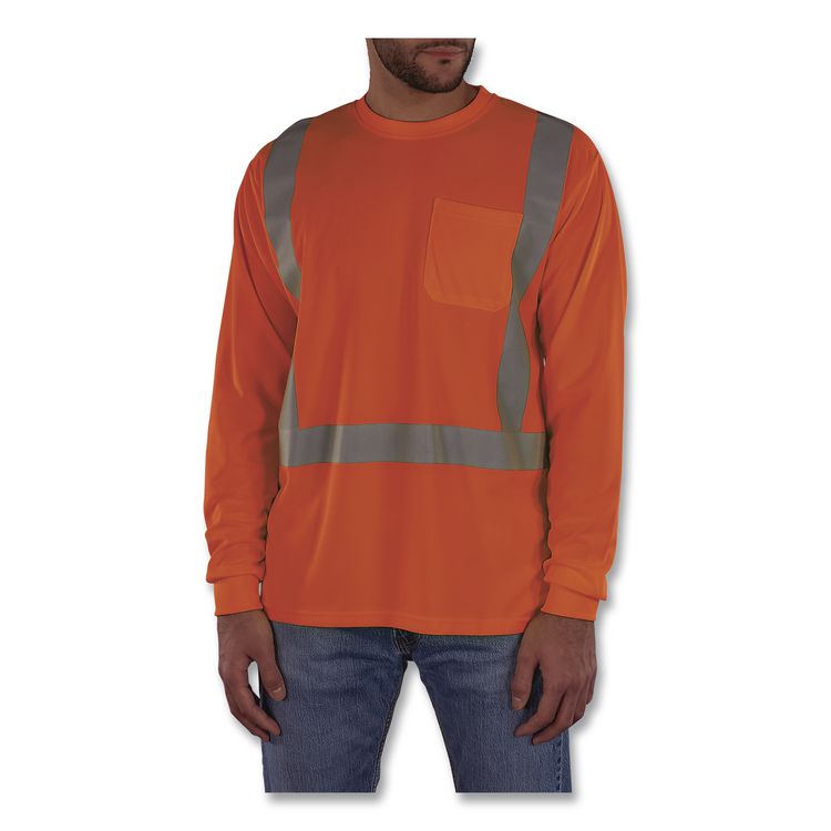 GloWear 8284 Class 2 Essential Hi-Vis Long Sleeve T-Shirt, X-Small, Orange