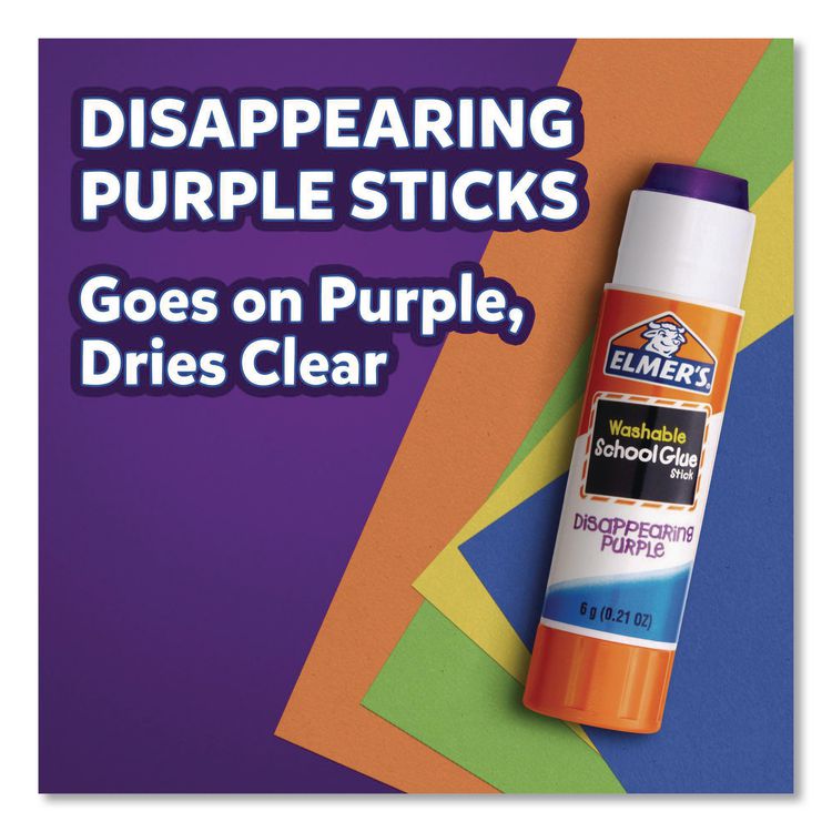 Washable School Glue Sticks, 0.24 oz, Applies Purple, Dries Clear, 4/Pack
