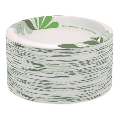 Pathways Soak-Proof Shield Mediumweight Paper Plates, WiseSize, 6.87" dia, Green/Burgundy, 125/Pack