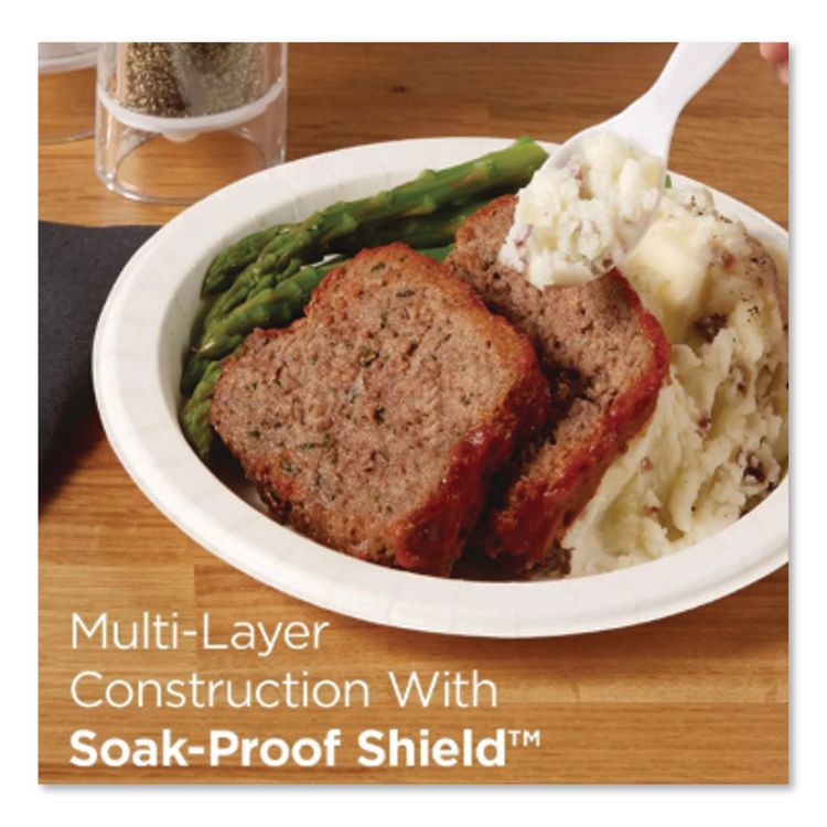 Pathways Soak-Proof Shield Mediumweight Paper Plates, WiseSize, 8.5" dia, Green/Burgundy, 125/Pack