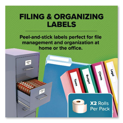 LabelWriter 1-UP File Folder Labels, 0.56" x 3.43", White, 130 Labels Roll, 2 Rolls/Pack