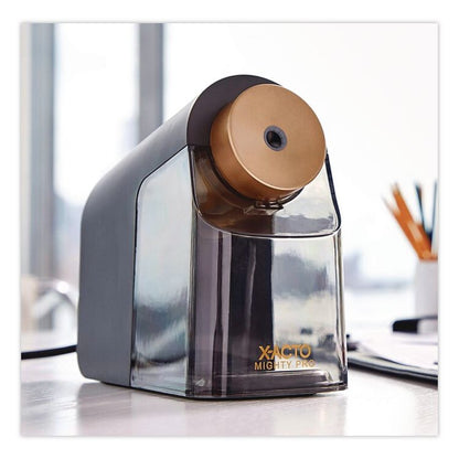 Model 1606 Mighty Pro Electric Pencil Sharpener, AC-Powered, 4 x 8 x 7.5, Black/Gold/Smoke
