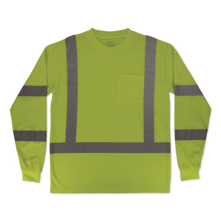GloWear 8368 Class 3 Essential Hi-Vis Long Sleeve T-Shirt, Medium, Lime