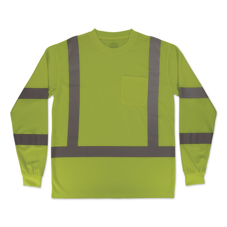 GloWear 8368 Class 3 Essential Hi-Vis Long Sleeve T-Shirt, 3X-Large, Lime