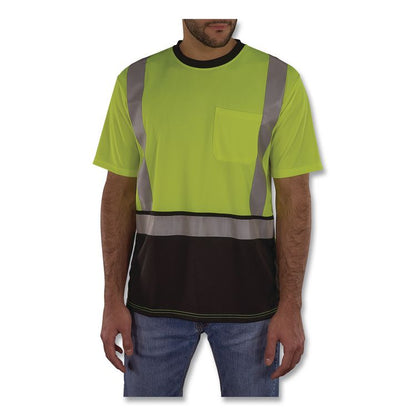 GloWear 8286BK Class 2 Essential Hi-Vis T-Shirt with Black Bottom, X-Small, Lime