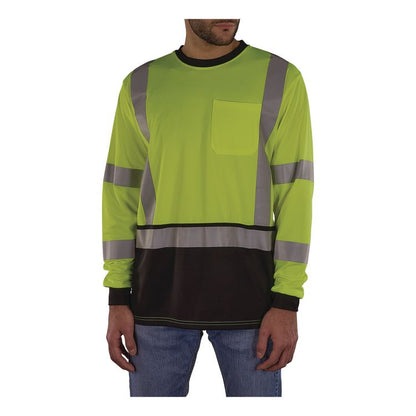 GloWear 8369BK Class 3 Essential Hi-Vis Long Sleeve T-Shirt with Black Bottom, Medium, Lime