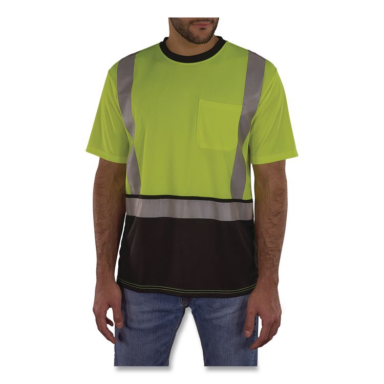 GloWear 8286BK Class 2 Essential Hi-Vis T-Shirt with Black Bottom, Small, Lime