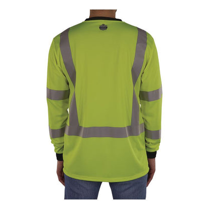 GloWear 8369BK Class 3 Essential Hi-Vis Long Sleeve T-Shirt with Black Bottom, Medium, Lime