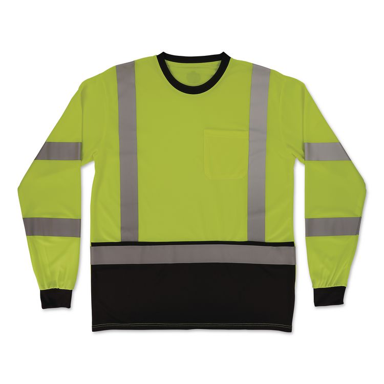 GloWear 8369BK Class 3 Essential Hi-Vis Long Sleeve T-Shirt with Black Bottom, Medium, Lime