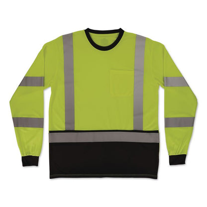 GloWear 8369BK Class 3 Essential Hi-Vis Long Sleeve T-Shirt with Black Bottom, Medium, Lime