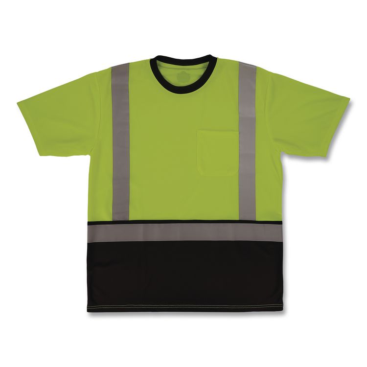 GloWear 8286BK Class 2 Essential Hi-Vis T-Shirt with Black Bottom, Small, Lime