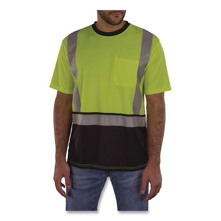 GloWear 8286BK Class 2 Essential Hi-Vis T-Shirt with Black Bottom, Medium, Lime