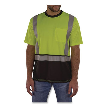 GloWear 8286BK Class 2 Essential Hi-Vis T-Shirt with Black Bottom, Medium, Lime