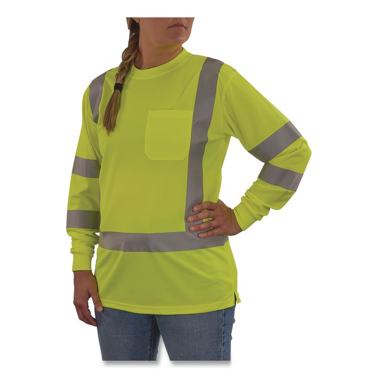 GloWear 8374 Class 3 Women's Essential Hi-Vis Long Sleeve T-Shirt, Large, Lime