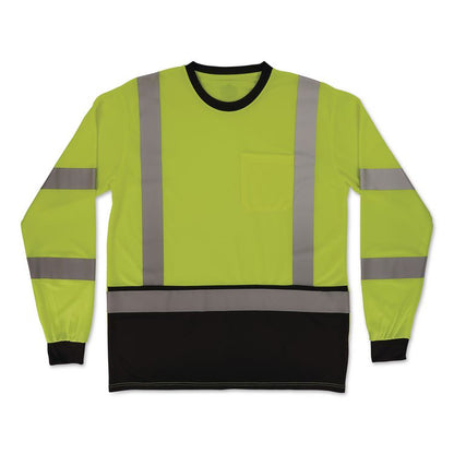 GloWear 8369BK Class 3 Essential Hi-Vis Long Sleeve T-Shirt with Black Bottom, Large, Lime