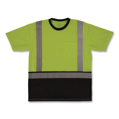 GloWear 8286BK Class 2 Essential Hi-Vis T-Shirt with Black Bottom, Medium, Lime
