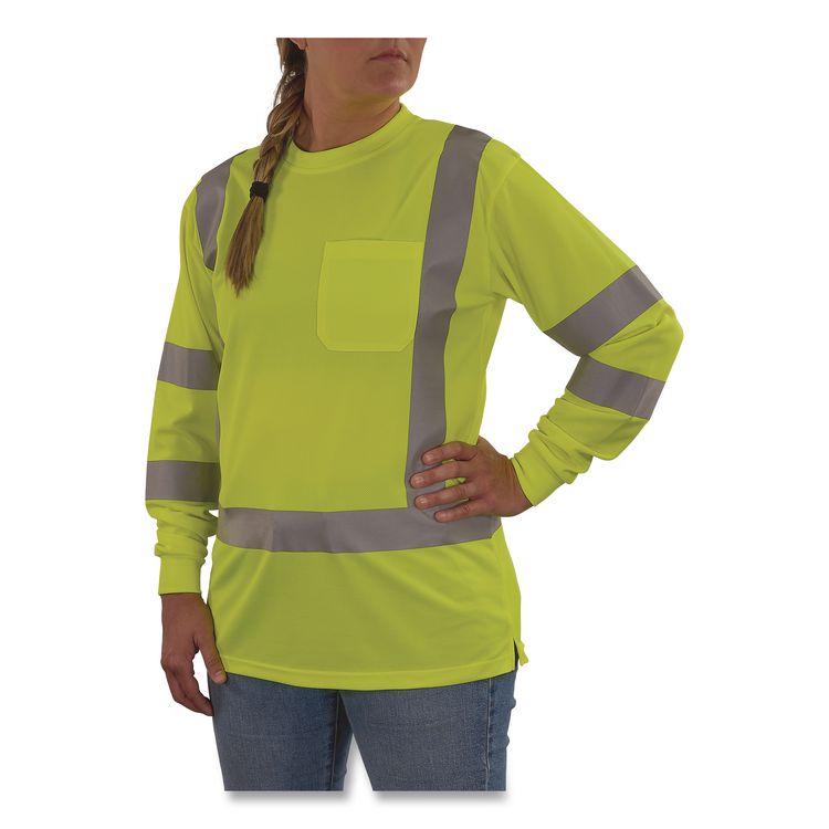 GloWear 8374 Class 3 Women's Essential Hi-Vis Long Sleeve T-Shirt, X-Large, Lime