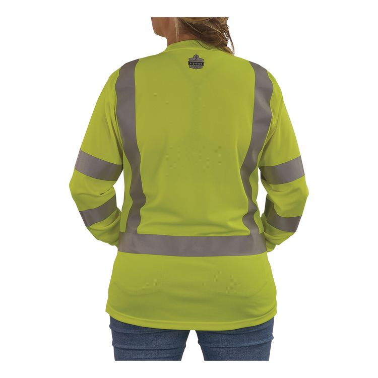 GloWear 8374 Class 3 Women's Essential Hi-Vis Long Sleeve T-Shirt, X-Large, Lime