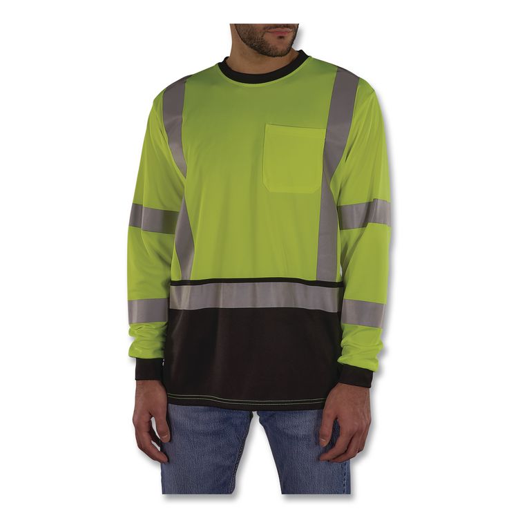GloWear 8369BK Class 3 Essential Hi-Vis Long Sleeve T-Shirt with Black Bottom, 2X-Large, Lime