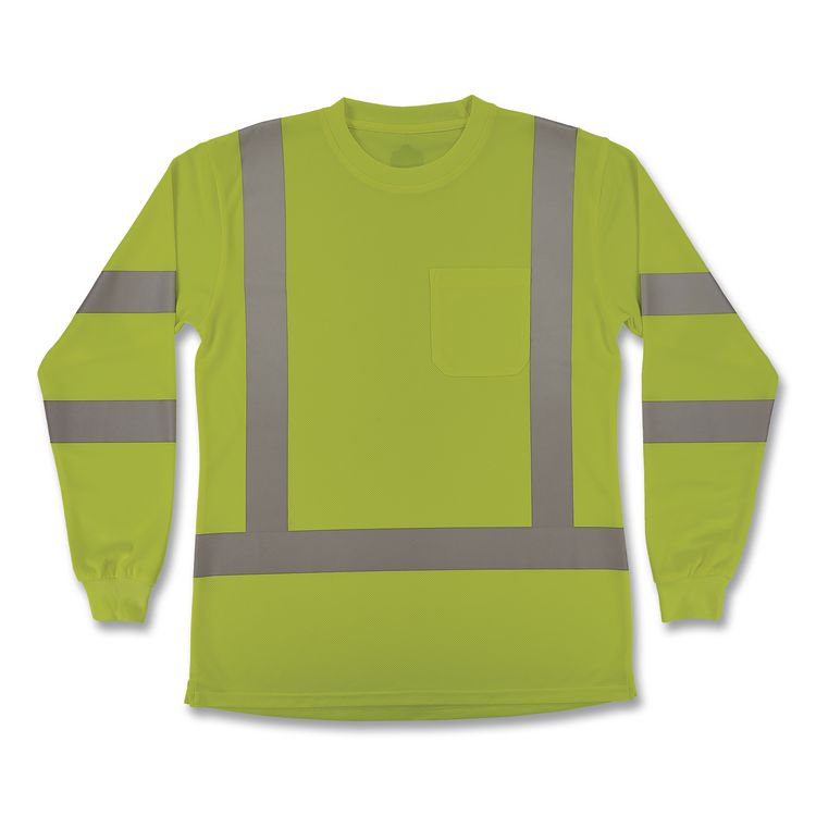 GloWear 8374 Class 3 Women's Essential Hi-Vis Long Sleeve T-Shirt, X-Large, Lime