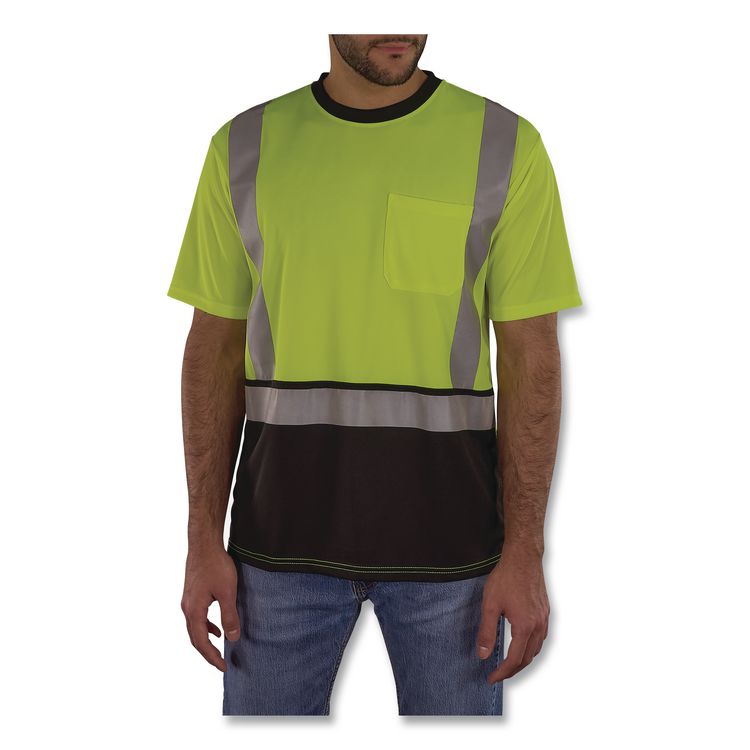GloWear 8286BK Class 2 Essential Hi-Vis T-Shirt with Black Bottom, X-Large, Lime