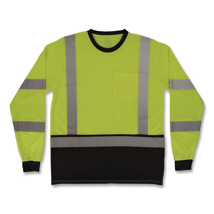 GloWear 8369BK Class 3 Essential Hi-Vis Long Sleeve T-Shirt with Black Bottom, 2X-Large, Lime
