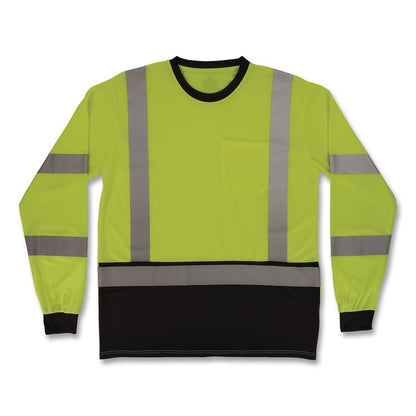 GloWear 8369BK Class 3 Essential Hi-Vis Long Sleeve T-Shirt with Black Bottom, 2X-Large, Lime