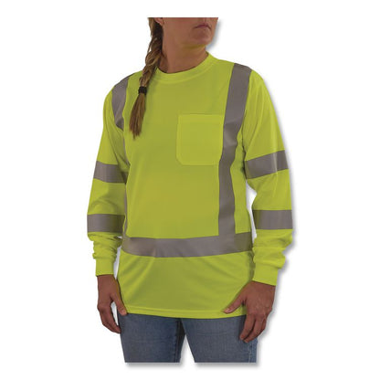 GloWear 8374 Class 3 Women's Essential Hi-Vis Long Sleeve T-Shirt, 2X-Large, Lime