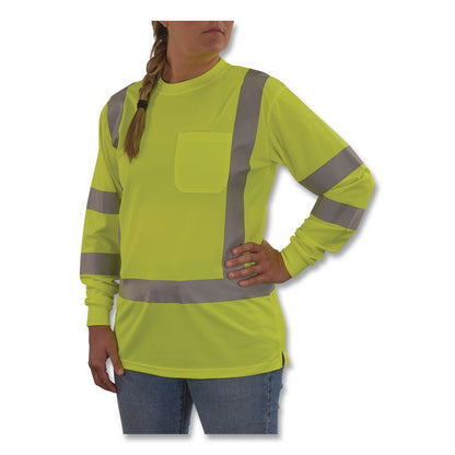 GloWear 8374 Class 3 Women's Essential Hi-Vis Long Sleeve T-Shirt, 2X-Large, Lime