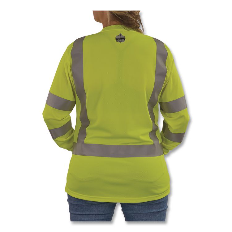 GloWear 8374 Class 3 Women's Essential Hi-Vis Long Sleeve T-Shirt, 2X-Large, Lime