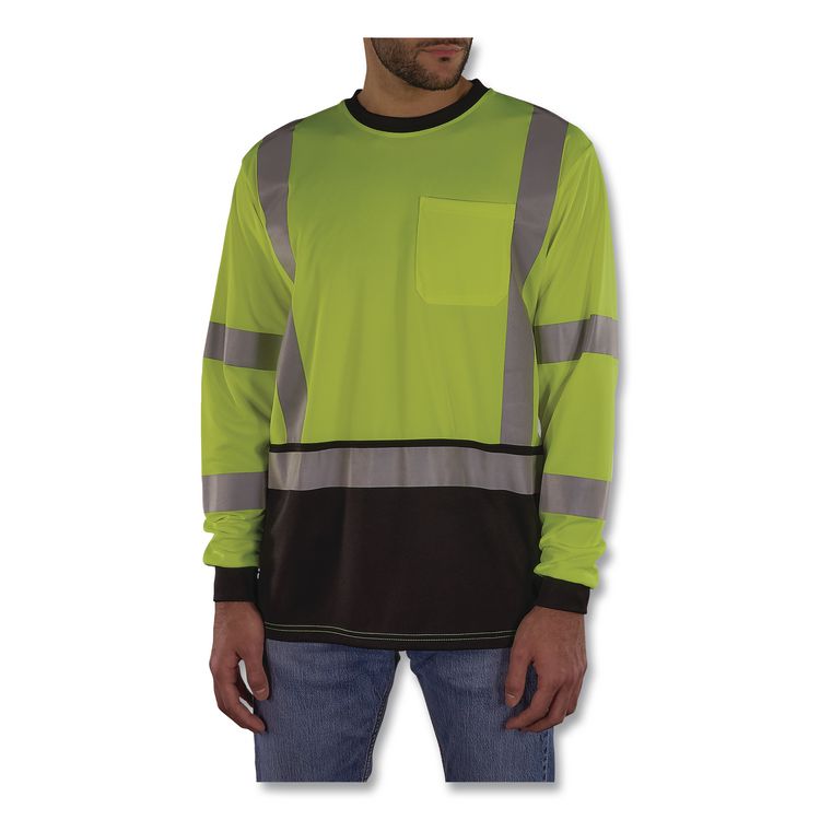 GloWear 8369BK Class 3 Essential Hi-Vis Long Sleeve T-Shirt with Black Bottom, 3X-Large, Lime