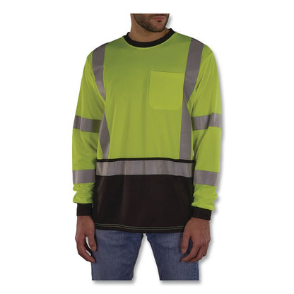 GloWear 8369BK Class 3 Essential Hi-Vis Long Sleeve T-Shirt with Black Bottom, 3X-Large, Lime