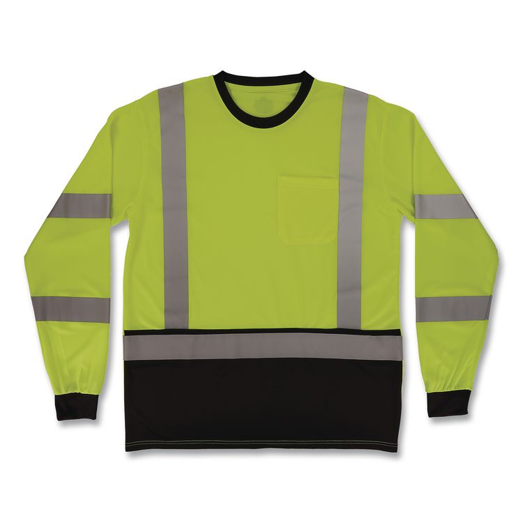 GloWear 8369BK Class 3 Essential Hi-Vis Long Sleeve T-Shirt with Black Bottom, 3X-Large, Lime