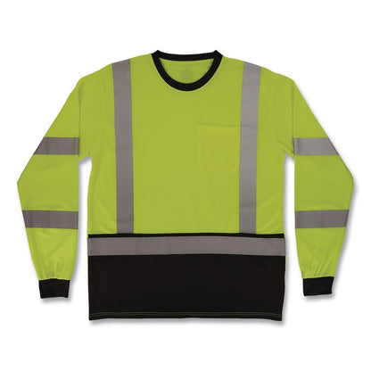 GloWear 8369BK Class 3 Essential Hi-Vis Long Sleeve T-Shirt with Black Bottom, 3X-Large, Lime